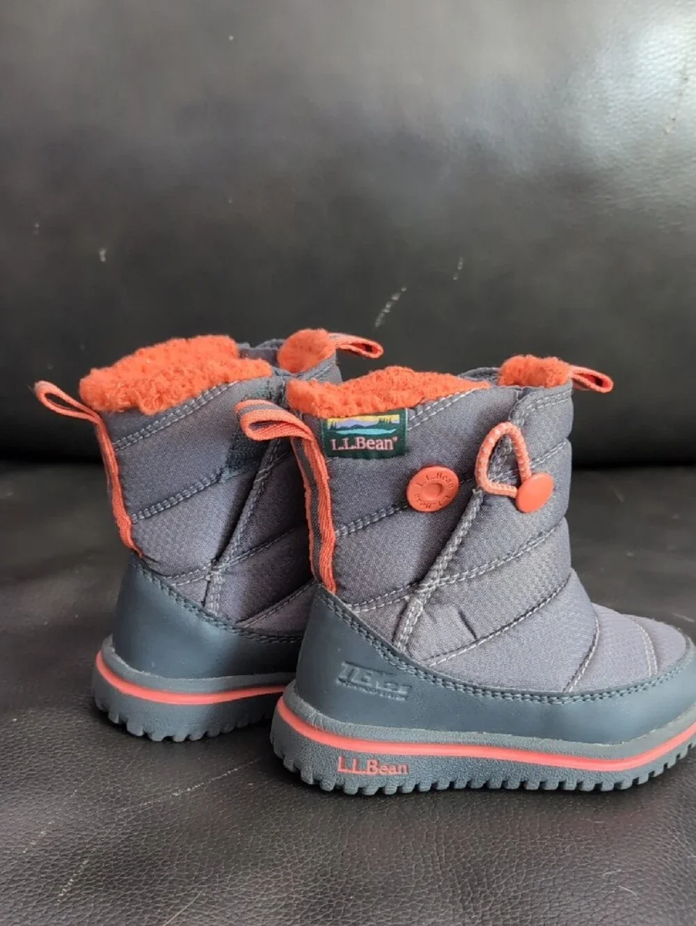 Kids Toddler Shoes L.L. Bean Kids Gray and Coral Puff Winter Boots